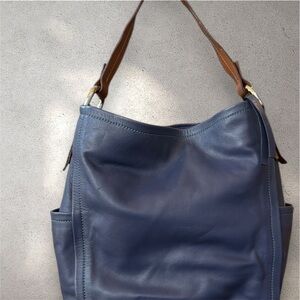 Nicoli Blue Italian Leather Bag and Brown wallet-handmade in Florence